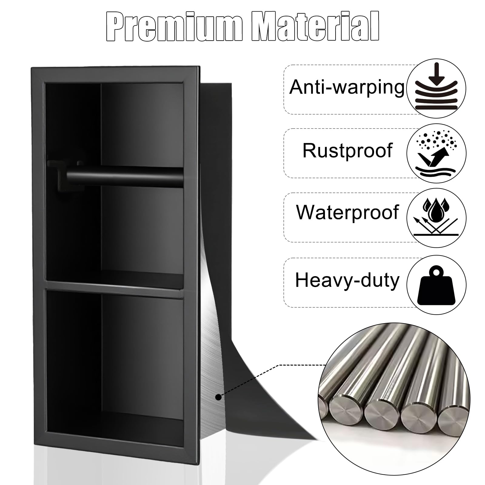 Recessed Toilet Paper Holder, Bathroom Toilet Paper Roll Holder, Black — Amazon image 6
