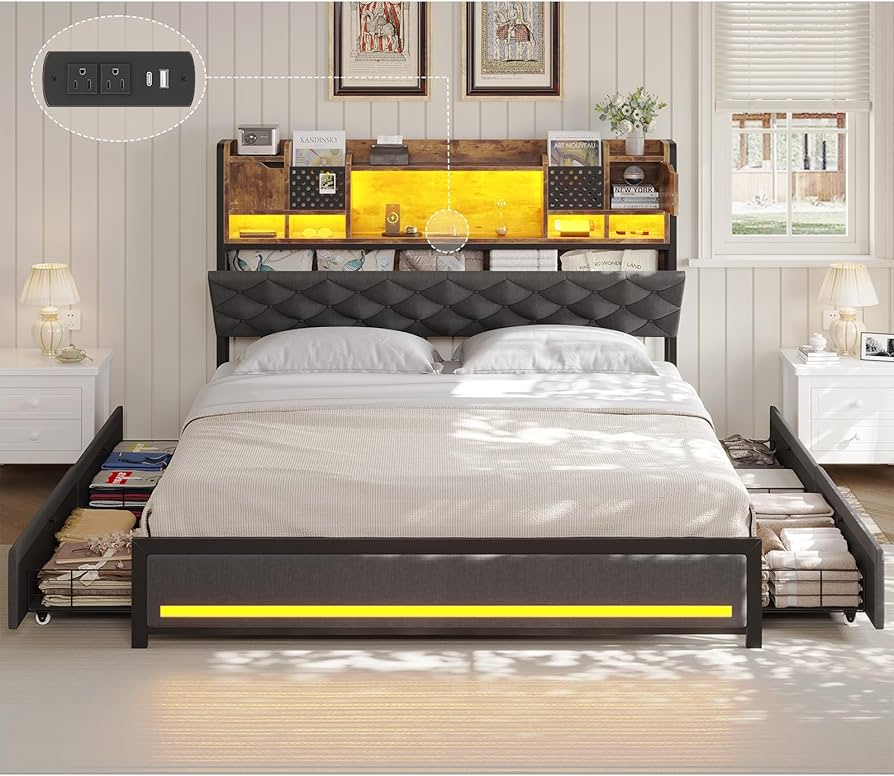 chabudaiさま専用ページ Amazon.com: busyaeh Queen Size Bed Frame with 4 Under-Bed