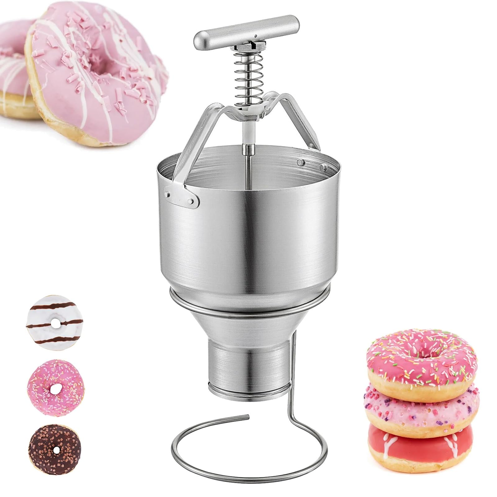 Distributeur de Beignets Manuel, Distributeur de Beignets de 3 L avec Support, Machine à Beignets en Acier Inoxydable, pour la Maison, Les boulangeries, Les cafés