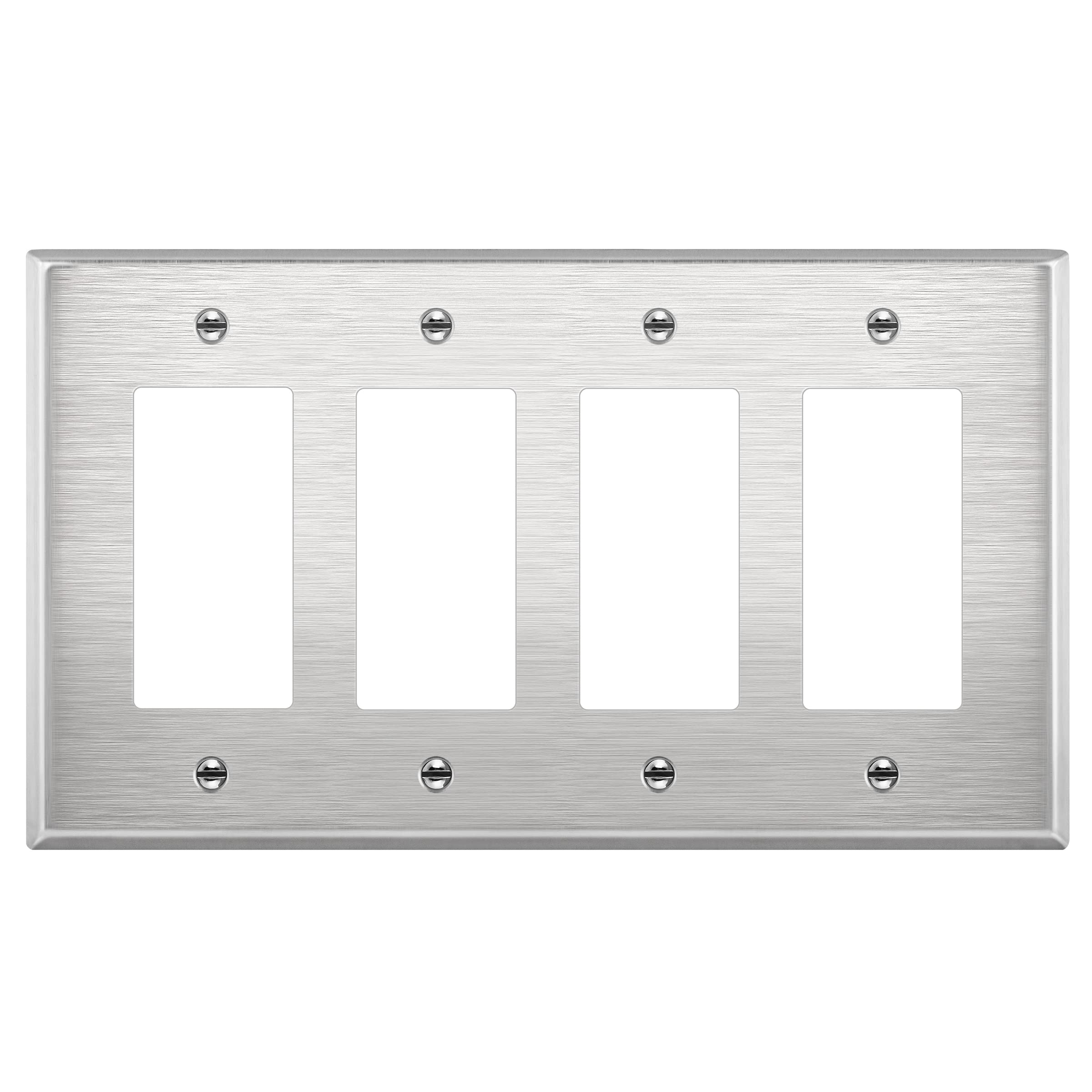 ENERLITES Quad Decorator Switch Metal Wall Plate, Stainless Steel Outlet Cover, Corrosion Resistant, 430 Stainless Steel, Mid-Size 4-Gang 4.88" x 8.58