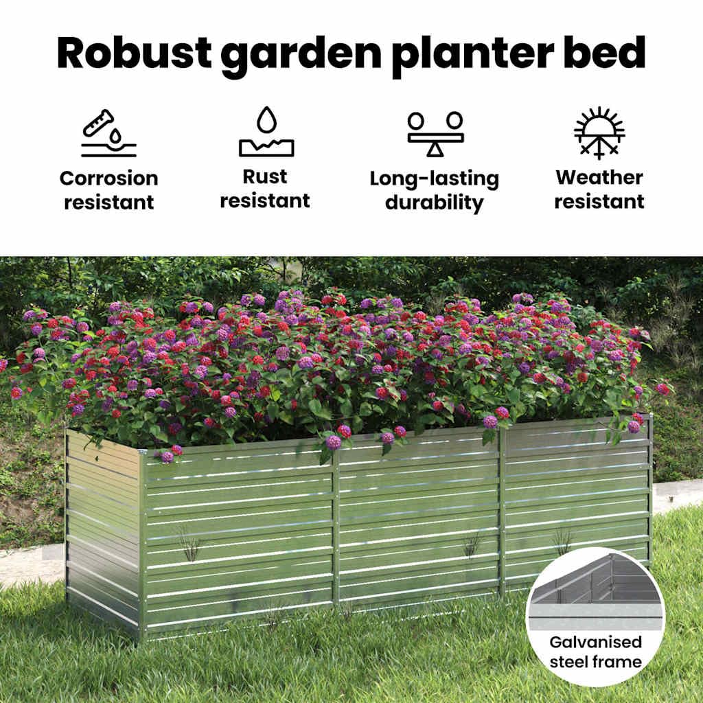 vidaXL Huerto Elevado de Acero Galvanizado, Plata, 240x80x77 cm, Macetero para Patio, Terraza y Jardín, Caja para Flores y Verduras, Huerto DIY, Maceta de Jardín