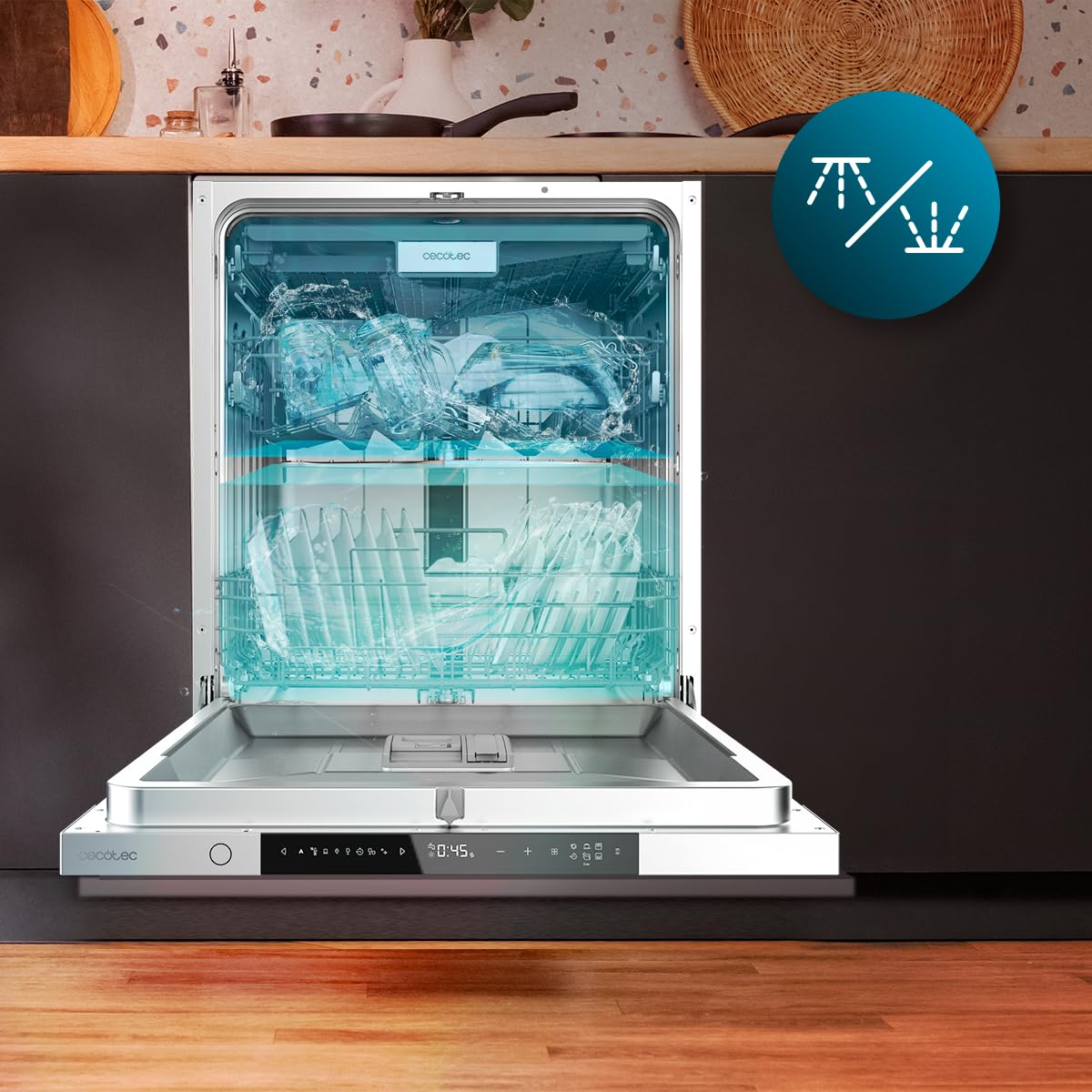 Cecotec Lave-vaisselle Intégrable 60cm Bolero Aguazero 8001 Full BI B. 14 couverts, 8 programmes, Moteur Inverter Plus, 3ème panier, Contrôle tactile, O2 Dry