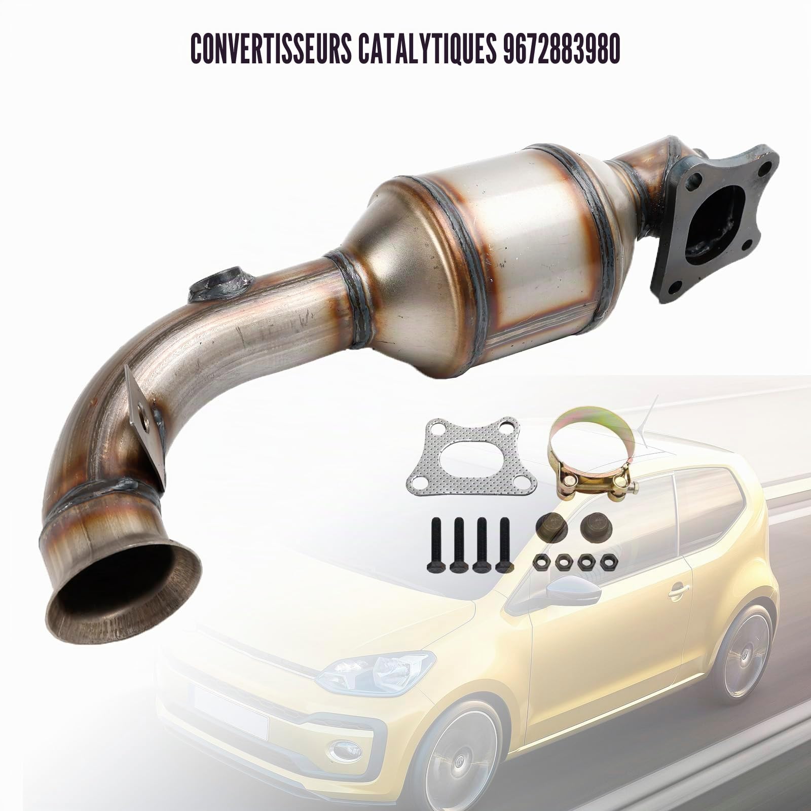 Convertisseur Catalytique 9822117480 pour Peugeot 108 208 301 308 II pour Citroën C1 C3 C4 DS3 1.2 VTi – Pièce de Remplacement, 48 États Légaux, Acier Inoxydable, avec Capteurs Oxygène
