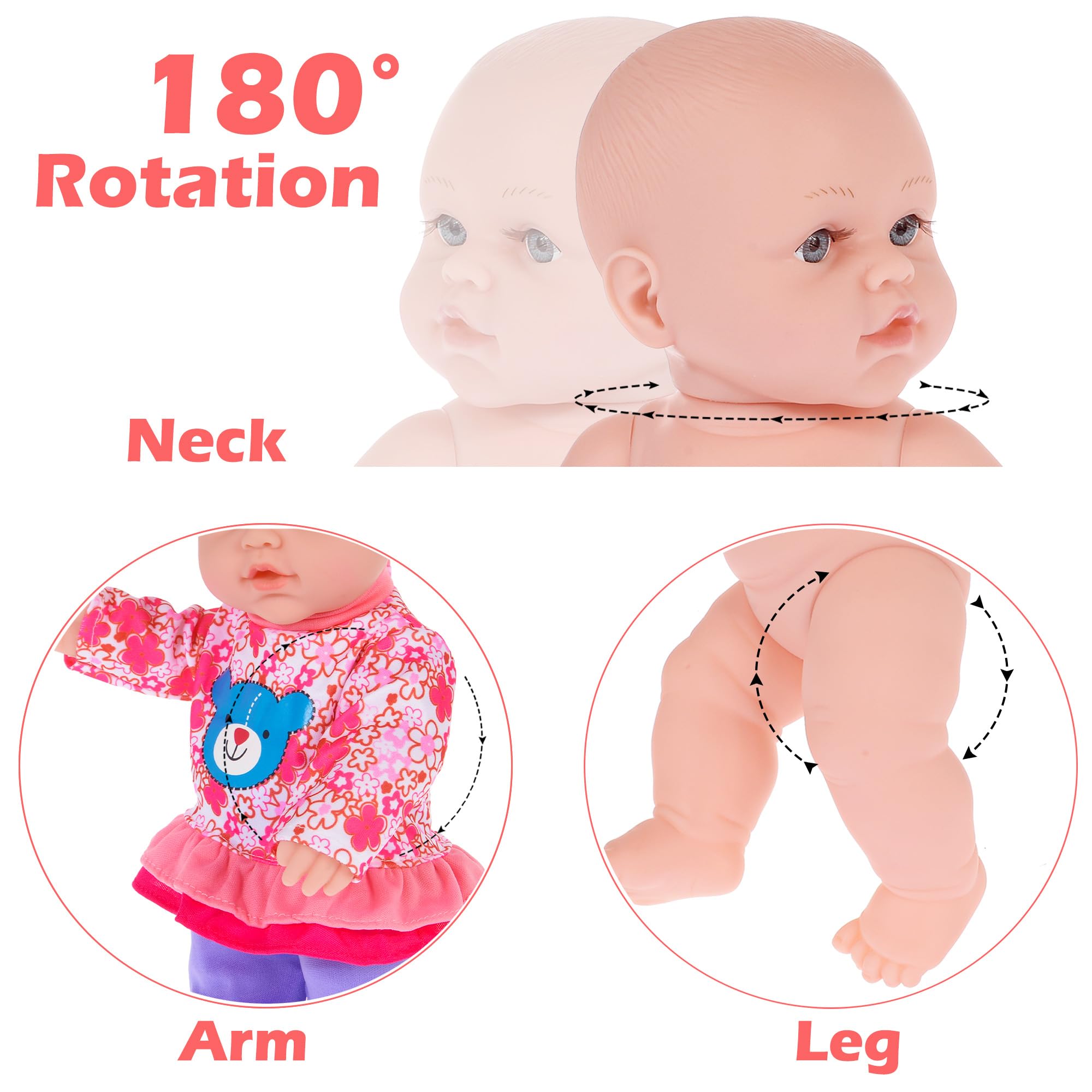 Muñeca de bebé de 12 pulgadas y accesorios, muñecas de bebé Reborn de la vida real con 3 juegos de ropa, mochila, chupete, botella 7