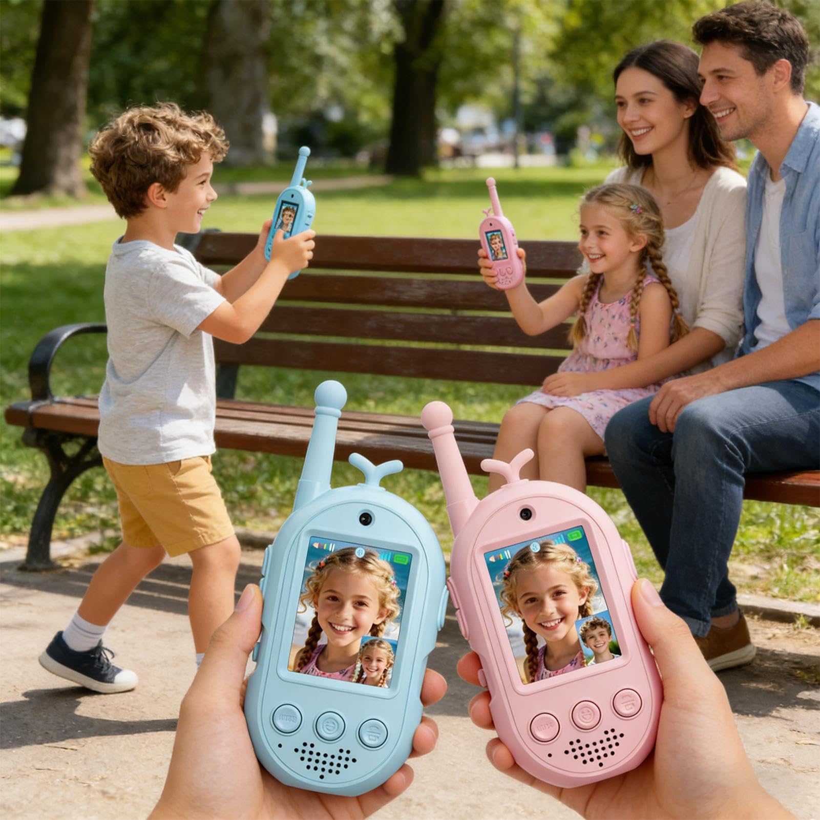 Walkie Talkie Video Per Bambini 2 Pezzi Radio Giocattolo Ricaricabile | Walkie Talkie Per Ragazzi Con Portata Di 300 Metri E 4 Effetti Vocali per Età 3-12 in Famiglia Chiamate e Conversazioni