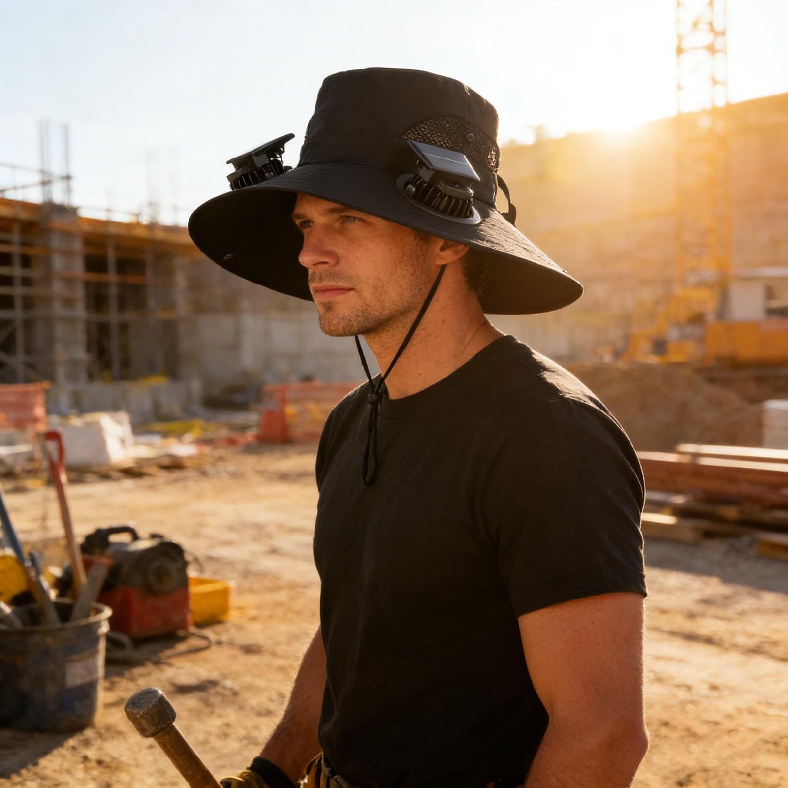 Sombrero con Ventilador Incorporado y Panel Solar - Gorro de ala Ancha con 4 Ventiladores Solares,Sombrero para Hombre | para Pesca, Jardinería, Senderismo, Trabajo de Verano