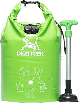 Dezitrek One Hand Wash Bag and Plunger Set - Off Grid Washing Machine Non Electric for Camping Travel | Eco Friendly Portable Manual Clothes