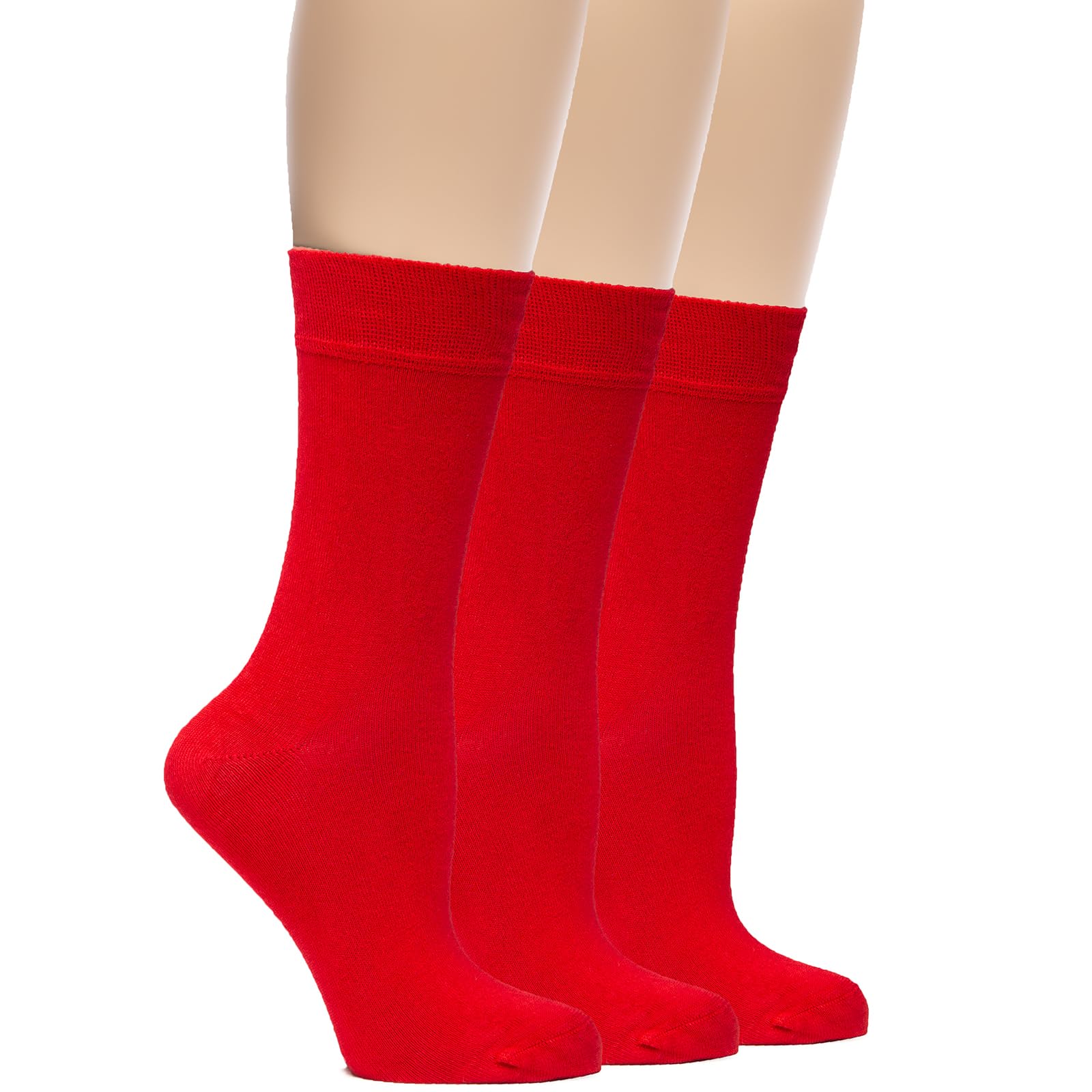Hugh UgoliWomens Soft Bamboo Dress Socks | Thin Crew Socks for Business, Trouser & Casual | Non-Binding & Breathable, 3 Pairs, Red, Shoe Size: UK 4-7 (EU 36-39)