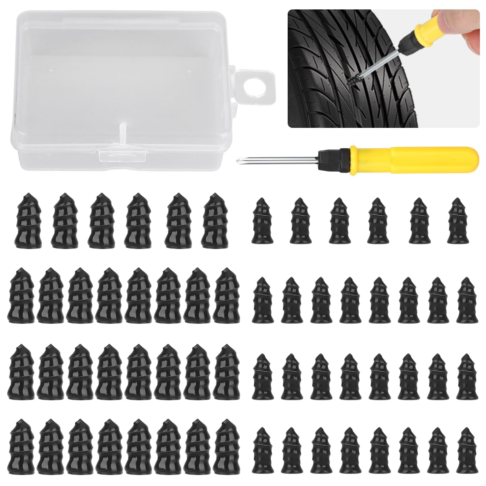 61-Piece Tubeless Tire Puncture Repair Kit – Rubber Nails & Plugs For Car/Truck