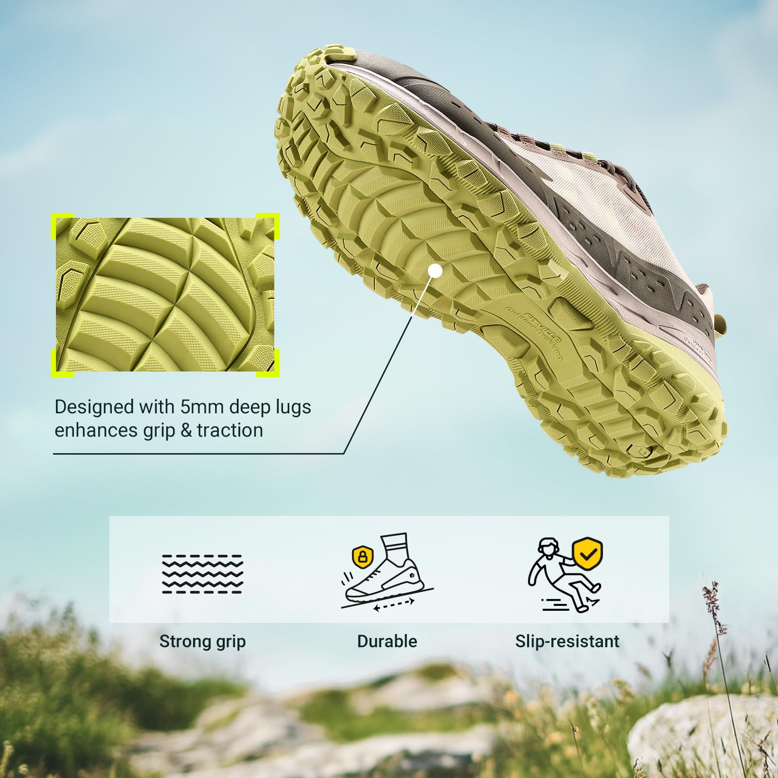 FitVille Scarpe da Escursionismo Uomo Extra Larghe Impermeabili e Antiscivolo Sneakers da Trekking Scarpe Sportive per Camminare e Outdoor