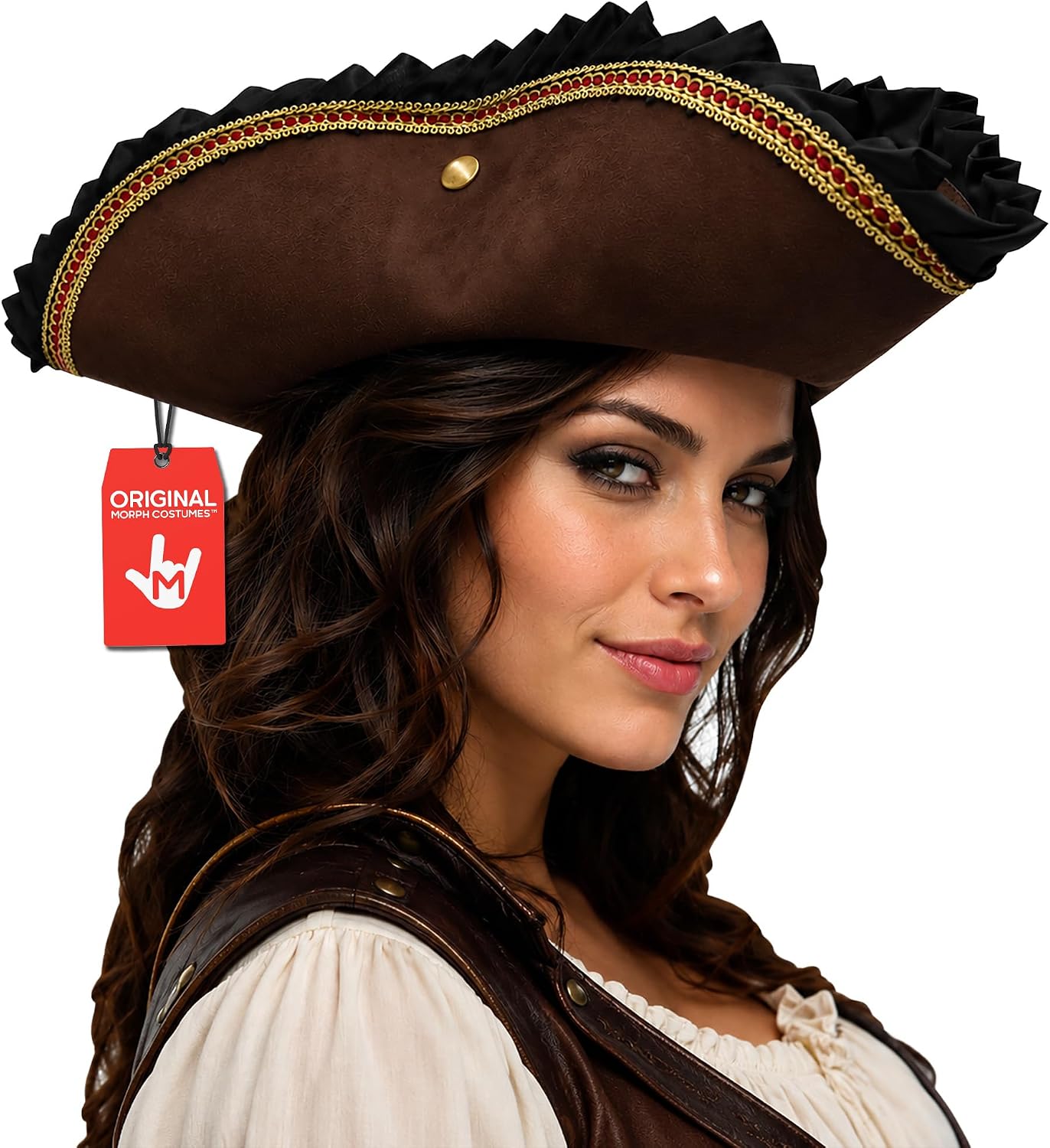 Nicky Bigs Novelties Morph Black Pirate Hat For Women, Tricorn Hat For Adults, Captain Hats, Buccaneer Cap