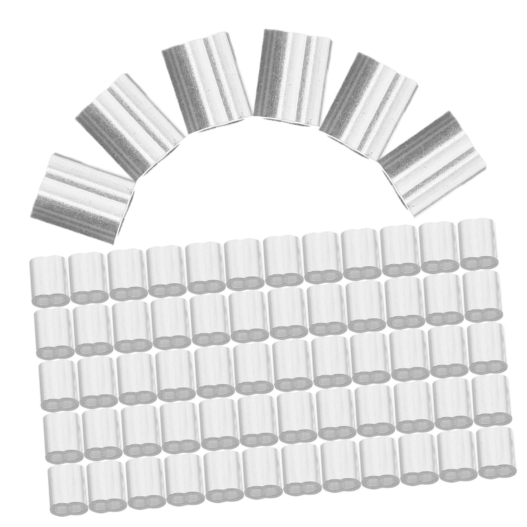 SOLUSTRE 200 Pack of 2mm Steel Cable Crimpers Wire Ferrules Double Hole Aluminum Crimping Loop Sleeve for General Purpose Cable Silver