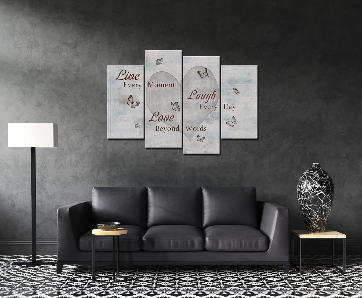 Love Laugh Live Sign Canvas Wall Art Inspirational Quotes Butterfly Painting Print Artwork for Modern Home Bedroom Living Room Wall Decor Framed Ready to Hang