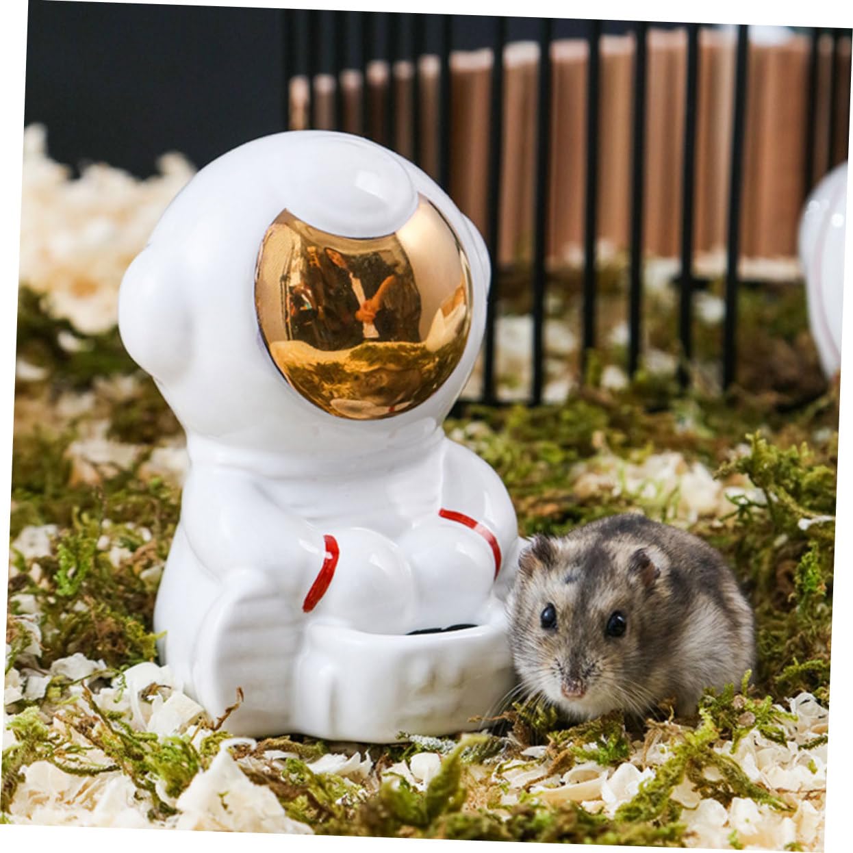 1juego Comedero para Hámster Cuenco Cerámico Bebedero Astronauta y Bañera Refugio para Hámsters y