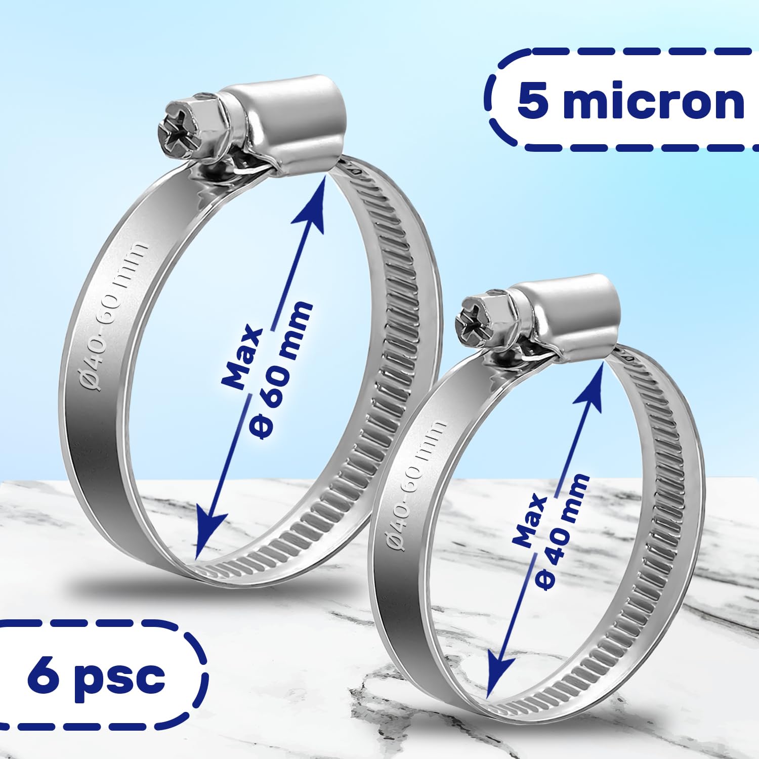 10st Slangklemmen, 304 Roestvrij Staal Verstelbare 6mm-20mm Bereik Brandstofleiding Klemmen voor Sanitair Automotive(14-16Mm