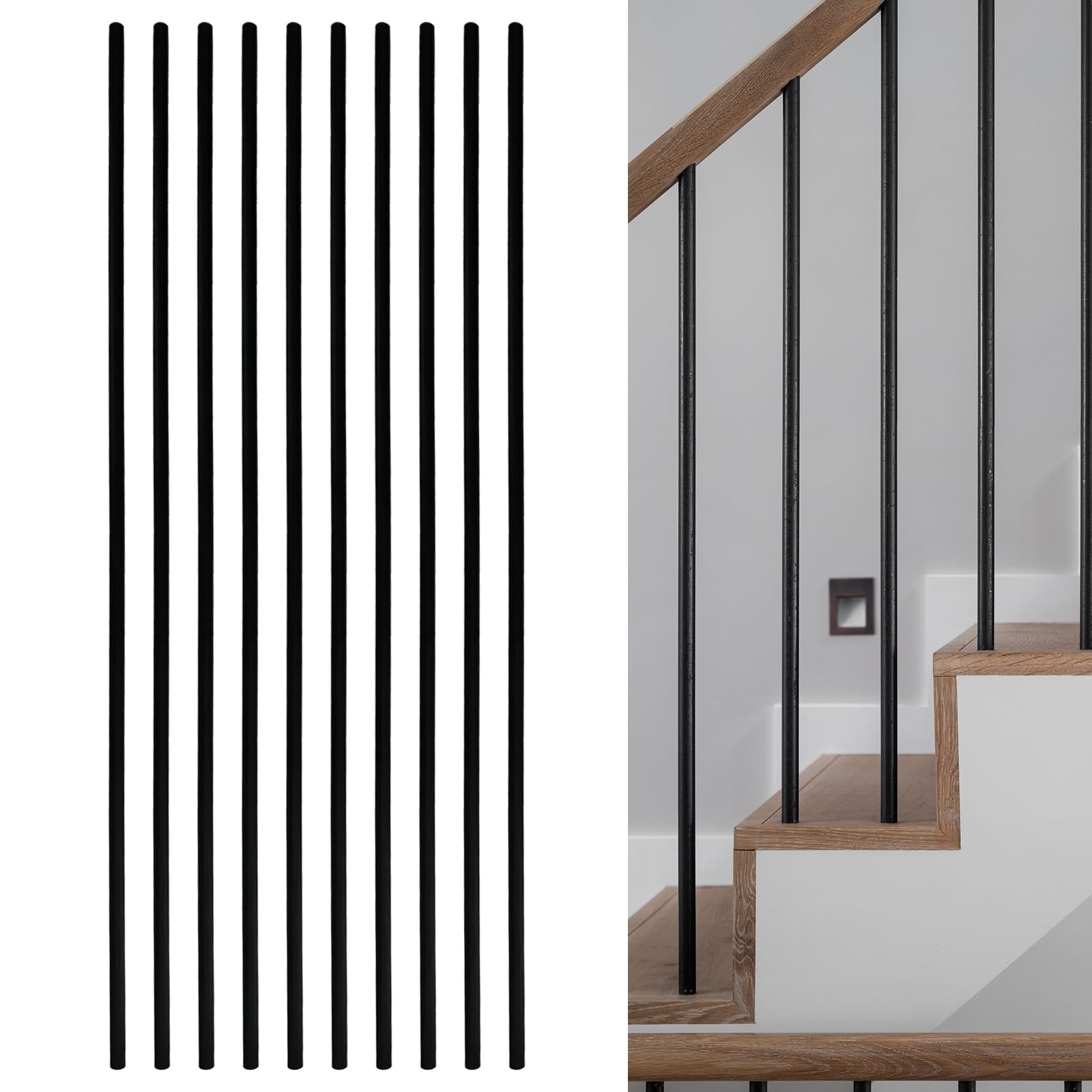 ITEVE.GD Wrought Iron Balusters 30Pack,5/8Inch Hollow Round Straight Iron Spindles,Decorative Metal Balusters for Decks,Metal Baslusters for Staircase