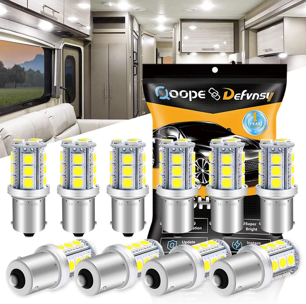 1156 1141 Led Bulb Super Bright White 1073 7506 BA15S 18SMD 5050 Replacement Bulbs for 10V-30V AC/DC RV Camper Travel Trailer Marine Motorhome Interior Turn Signal Lights (Pack of 10)