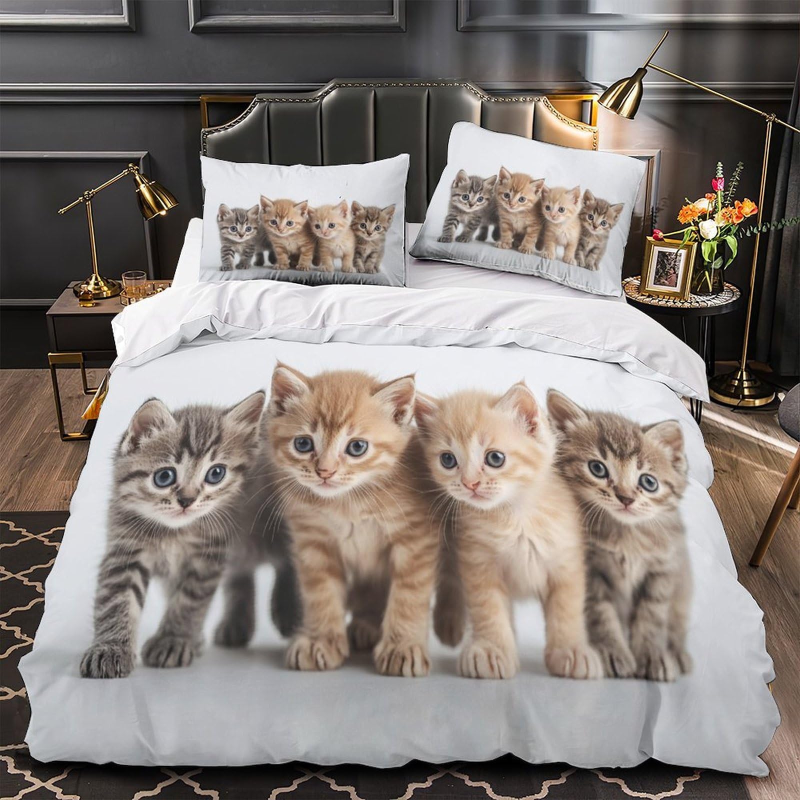 Linge de lit chatons mignons 135x200 microfibre respirante pour ado
