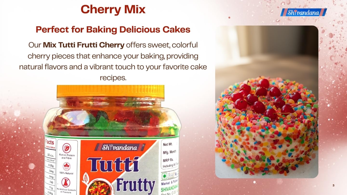 SHIVANDANA Tutti Frutti | Mix Tutti Frutti Cherry for Cake Baking | Dried Mix Multicolour Papaya Fruit Sweet Cherries 400 Gram 2