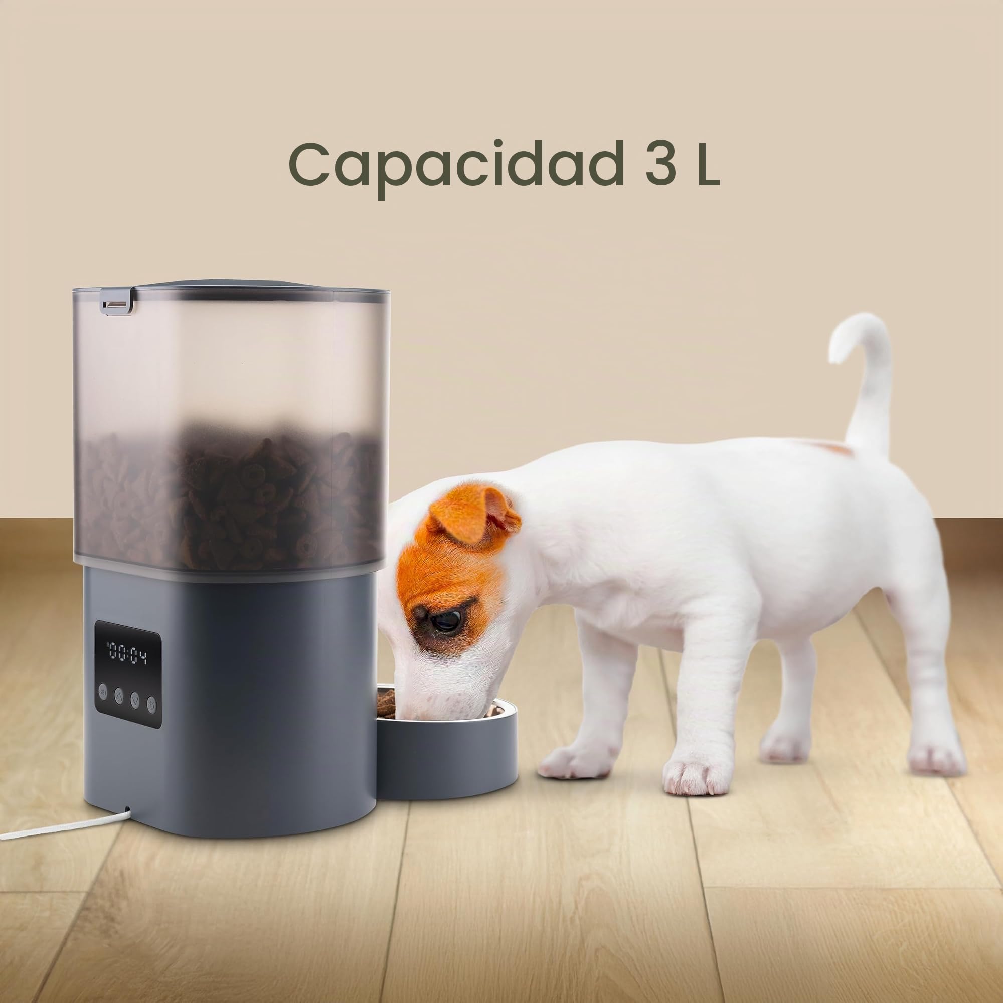 Ufesa Comedero Dispensador Automático para Mascotas 3L, Programable hasta 4 Comidas Diarias, Bol de Acero Inoxidable, Cable USB Antimordeduras, Sistema Antiobstrucción, Cierre Infantil y Alarma Sonora