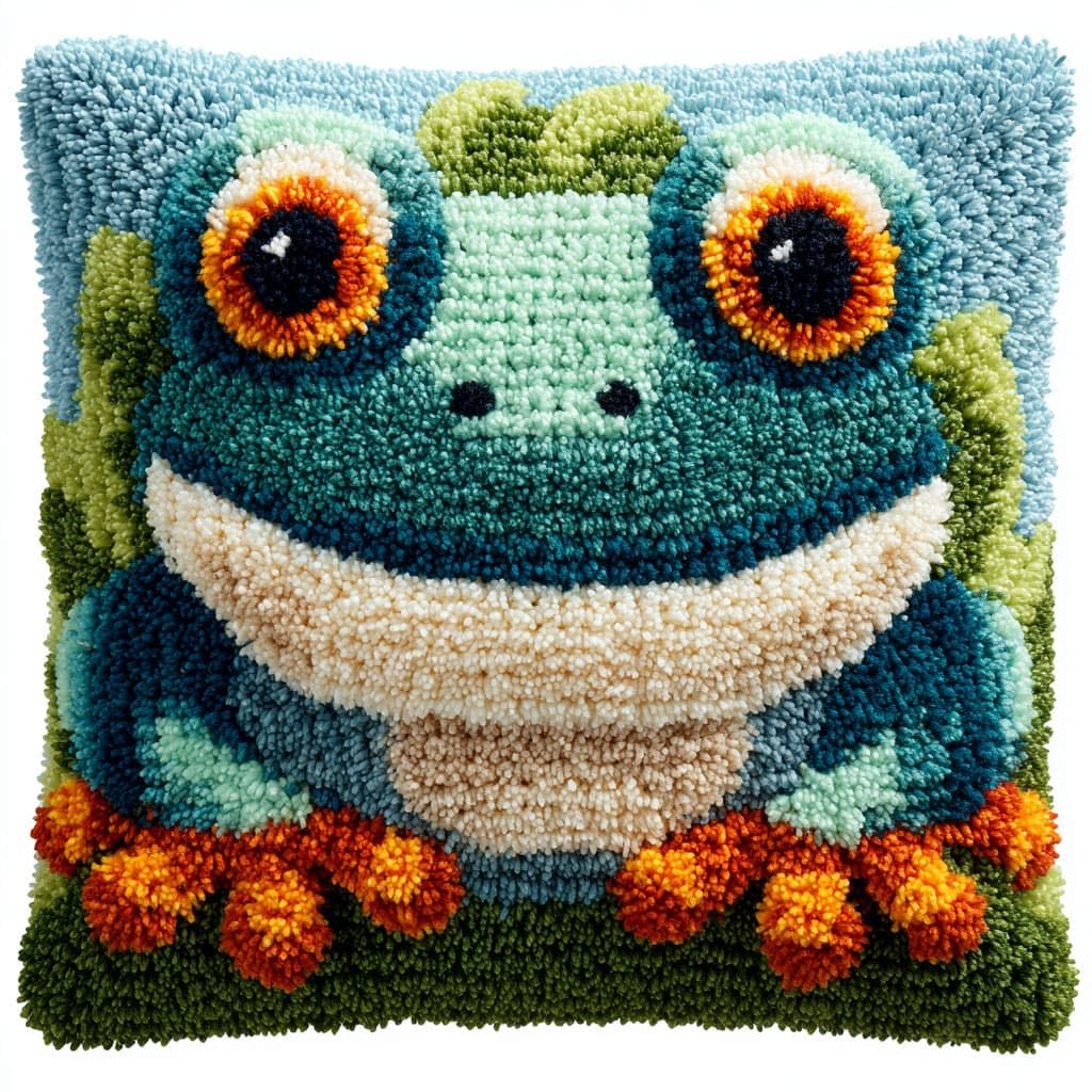 Henypt DIY Latch Hook Pillow Case Kit Frog