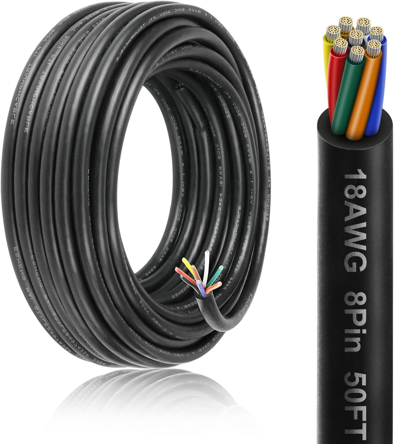 18 Gauge 8 Conductor Electrical Wire, 50FT 18AWG PVC Thermostat Wire, Low Voltage Landscape Wire, Flexible Cord for LED Lighting Strips Automotive Garden Bell Speaker