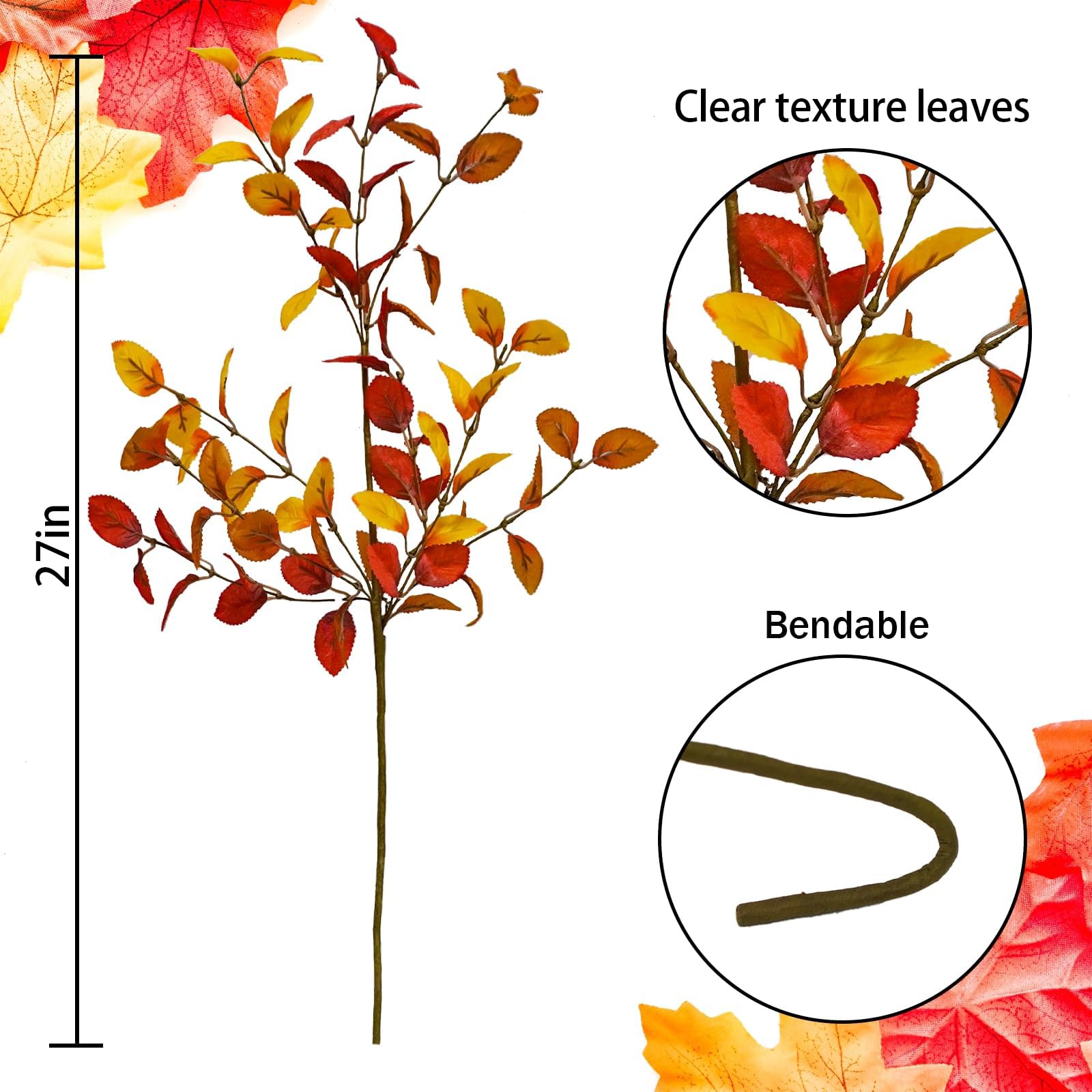 obbsie 16 steli di foglie autunnali artificiali, fiori autunnali da 68,6 cm, foglie di eucalipto, rami finti autunnali, decorazioni autunnali per la casa, decorazione floreale autunnale centrotavola
