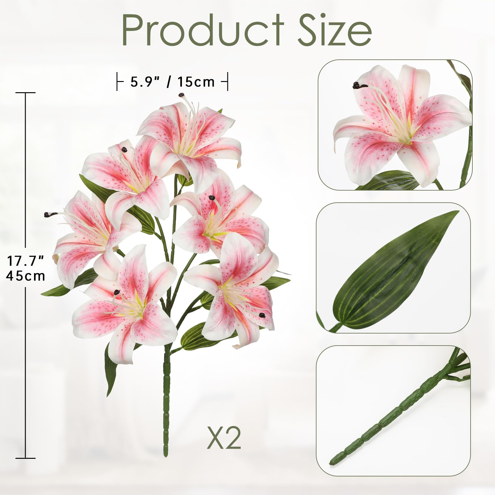 Oairse Set di 2 mazzi di fiori artificiali di giglio rosa finto con 12 teste, fiori finti realistici per la decorazione della casa, centrotavola per matrimoni, regalo fai da te, composizioni floreali
