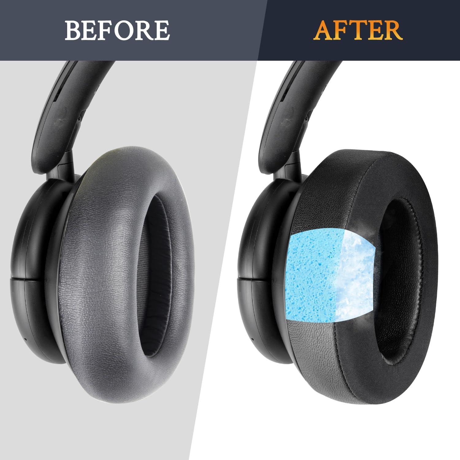 SOULWIT Cooling Gel Earpads Replacement for Anker Soundcore Life Q30/Q30i/Q35 Headphones, Ear Pads Cushions with Ice Silk Fabric, High-Density Noise Isolation Foam - Black - Image 5