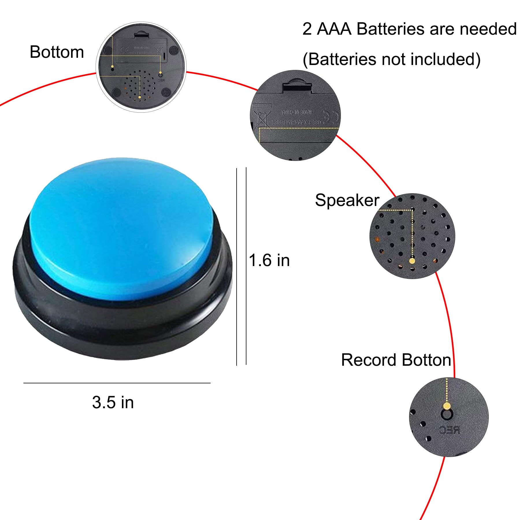 Voice Recording Button, Dog Buttons for Communication Pet Training Buzzer, 30 Second Record & Playback, Funny Gift for Study Office Home, Talking Buttons for Dogs (2 Packs)