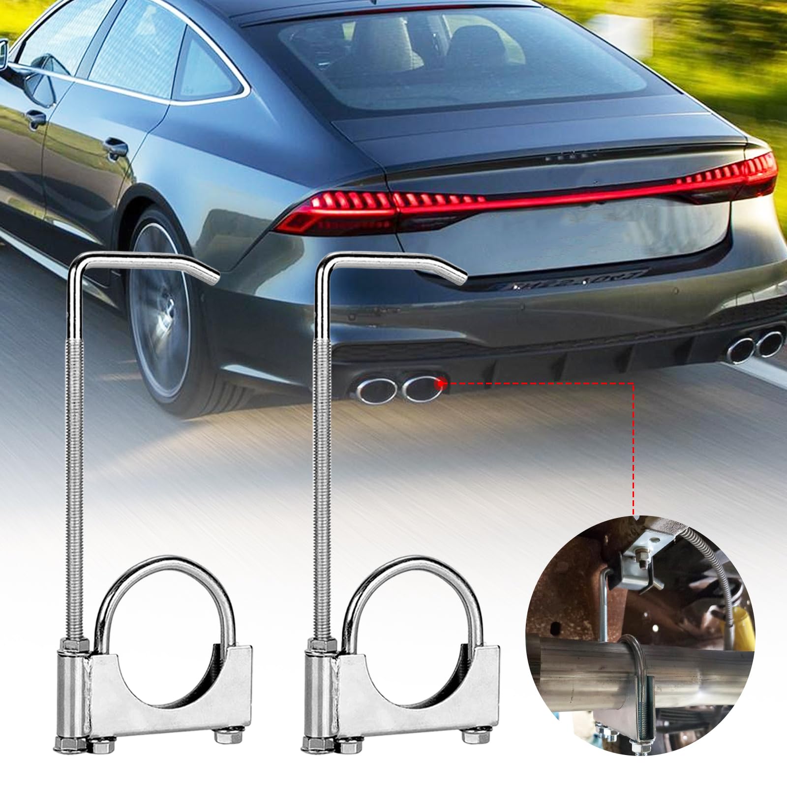 Fascetta Di Scarico In 2 Pezzi, Universale In Acciaio Inox Fascette A U Resistenti Con Gancio Stile Sella ø70 mm/2,75 Pollici Per Tubi Di Scarico Di Auto E Camion