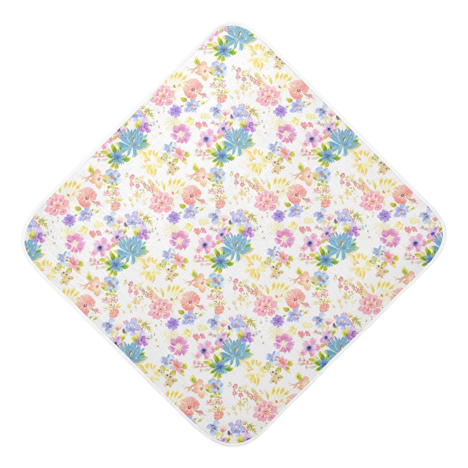Msyxl Colorful Flowers White Hooded Towel - Ultra Soft & Absorbent Muslin Cotton Bath Towel for Babies, Toddlers, Newborn - Boys & Girls Essential 30