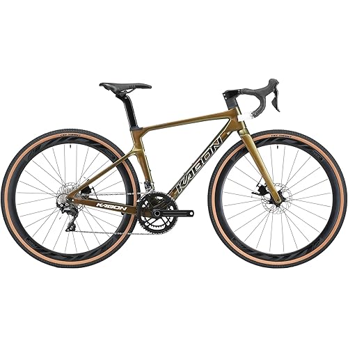 KABON Carbon Gravel Road Bike, T800 Carbon Fiber Frame 700C Road Bike with 18 Speeds Drivetrain, Integrated Carbon Handlebar, Disc Brakes Racing Bicycle for Adult Unisex