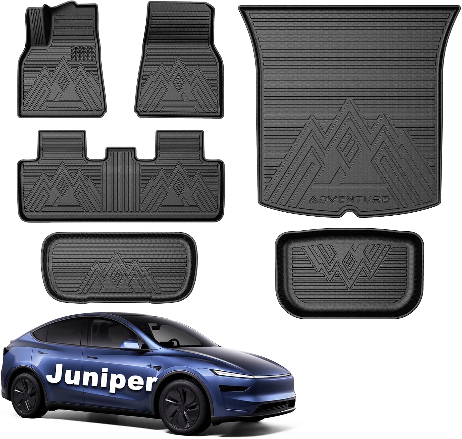 mixsuper floor mats cargo liner for tesla model y juniper 2025 2026, 5 seat all weather tpe material 2 row floor liners and trunk mat set black for | tesla model y juniper 2025-2026 | full set