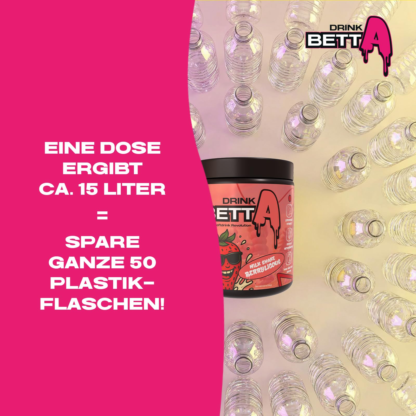 Drink Betta Milk Shake Bananarama - zuckerfreies Getränkepulver für Bananen-Milchshake - 50 Portionen - extra cremig, kalorienarm & mit liposomalem Vitamin C - 350 g