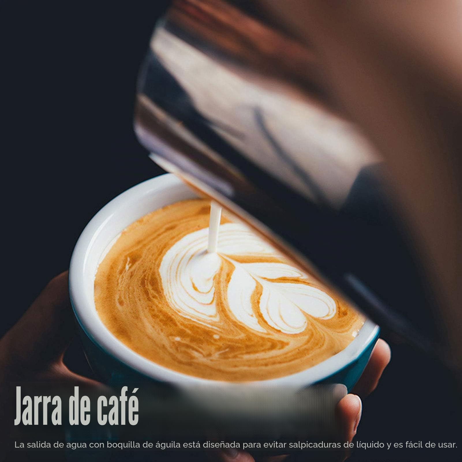 Jarra de espuma de leche de acero inoxidable Leche Café Capuchino Latte Art Barista Jarras de vapor Jarra de leche Taza Jarra de crema Jarra de espuma de metal(600 ml)