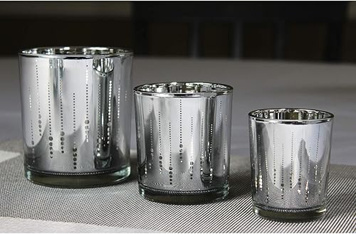 Seraphic Portavelas votivas de cristal para centro de mesa, haz de luz plateado, juego de 3