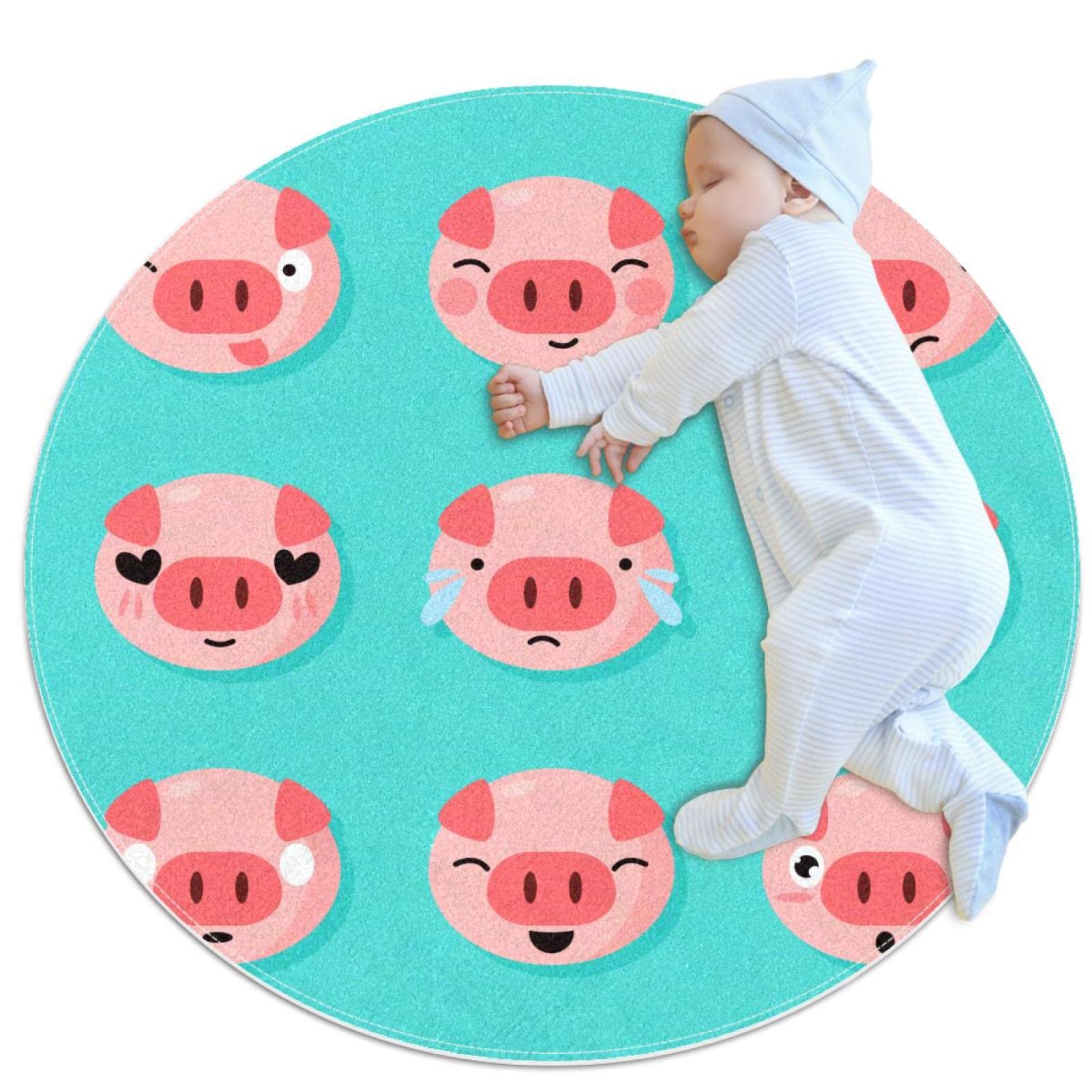Tapis de sol antidérapant motif cochon rond 1m absorbant et doux pour salle de bain
