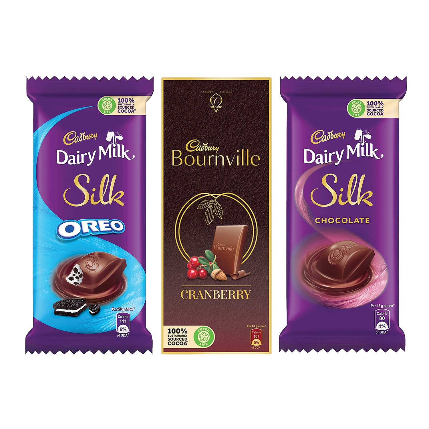 Cadbury Chocolates Combo (2 x Silk Plain 60g, 2 x Silk Oreo 60g and 2 x bournville Cranberry 80g)