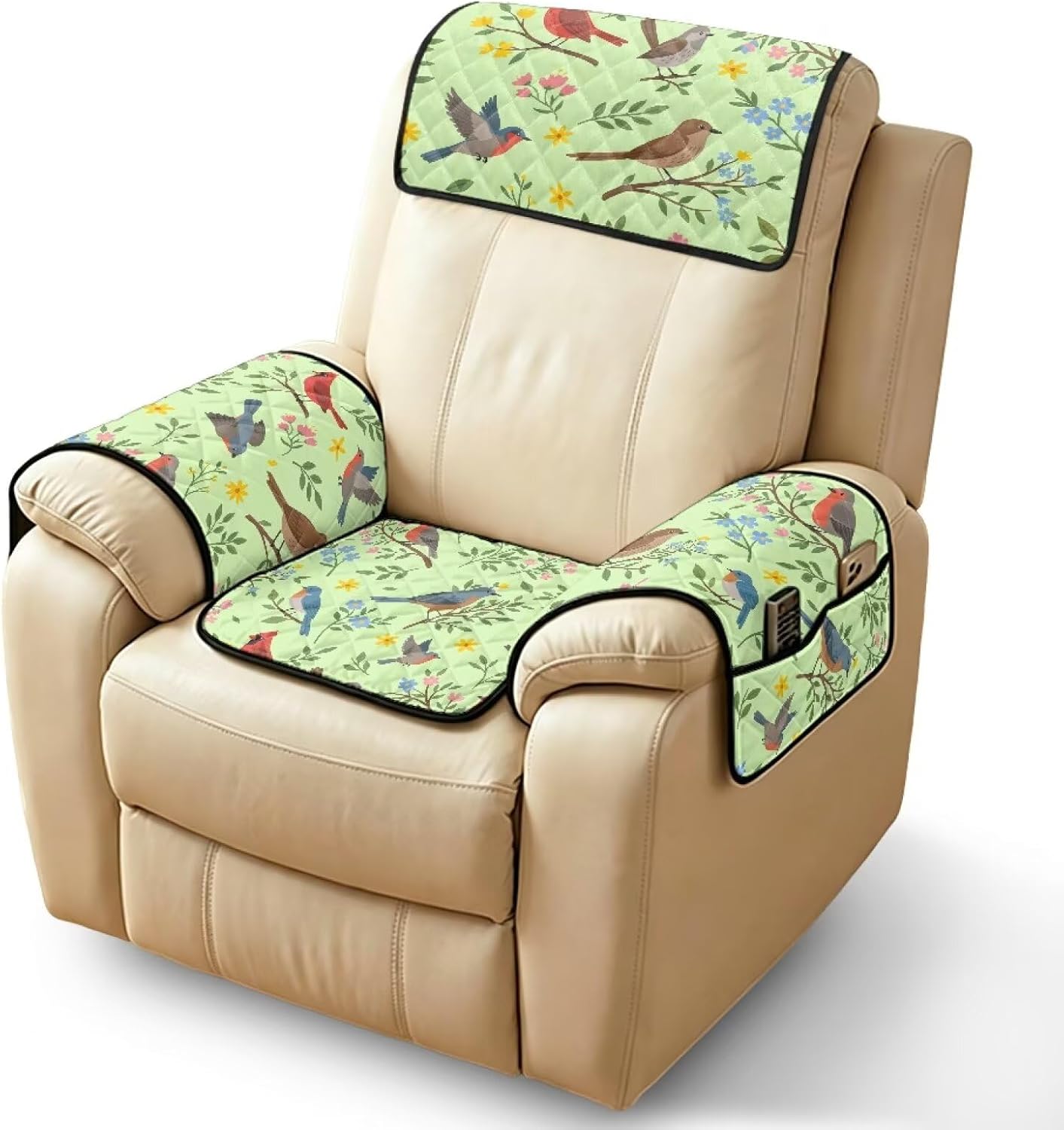 Cardinal Bird Daisy Print Recliner Sofa Cover, Non-Slip Recliner Comfy Sofa Slipcover Recliner Cover 1 Seat Couch Protector Soft Furniture Protector Covers with Pocket