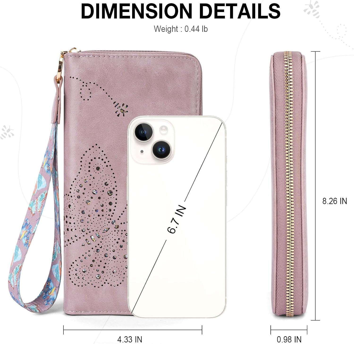 RFID Wallet Women, Large Capacity Butterfly Cell Phone Clutch Purses Ladies Wristlet Wallets for Women - Image 3