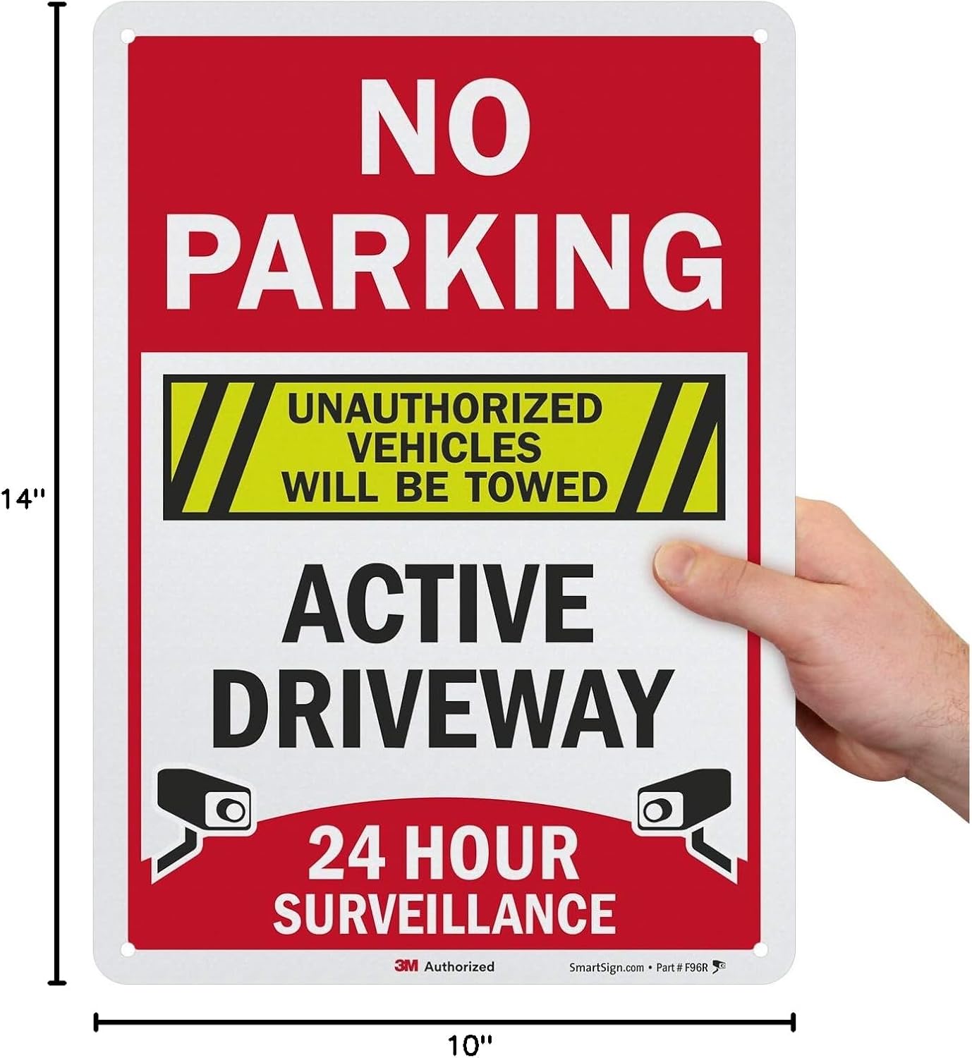 SmartSign “No Parking - Active Driveway, 24 Hour Surveillance, Unauthorized Vehicles Will Be Towed” Sign | 10" x 14" 3M Engineer Grade Reflective Aluminum, Made in USA