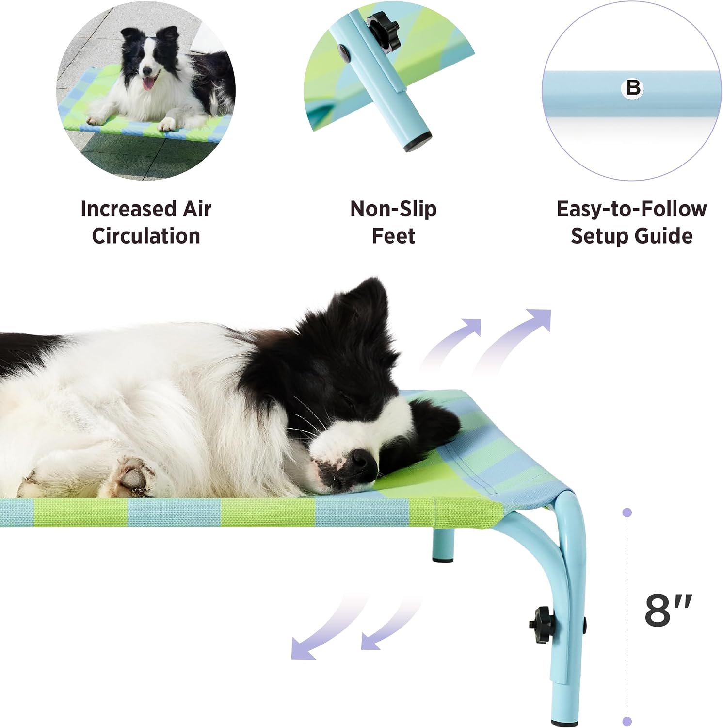 review Lesure Elevated Raised Outdoor Dog Bed - Cooling Dog Cot Bed for Large Dog Easy to Assemble, Lifted Pet Bed with Durable Breathable Teslin Mesh, Dog Hammock Bed with Non-Slip Feet, Blue Checks 41