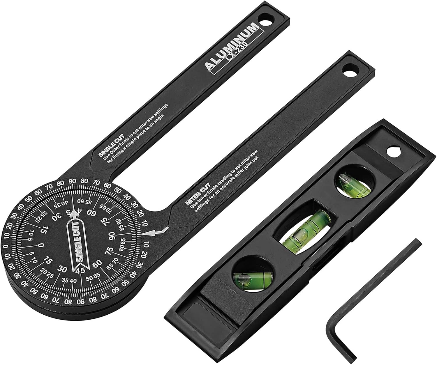 ALLmeter Aluminum Miter Saw Protractor 7 Inch Angle Finder Gauge Tool Inside & Outside Miter