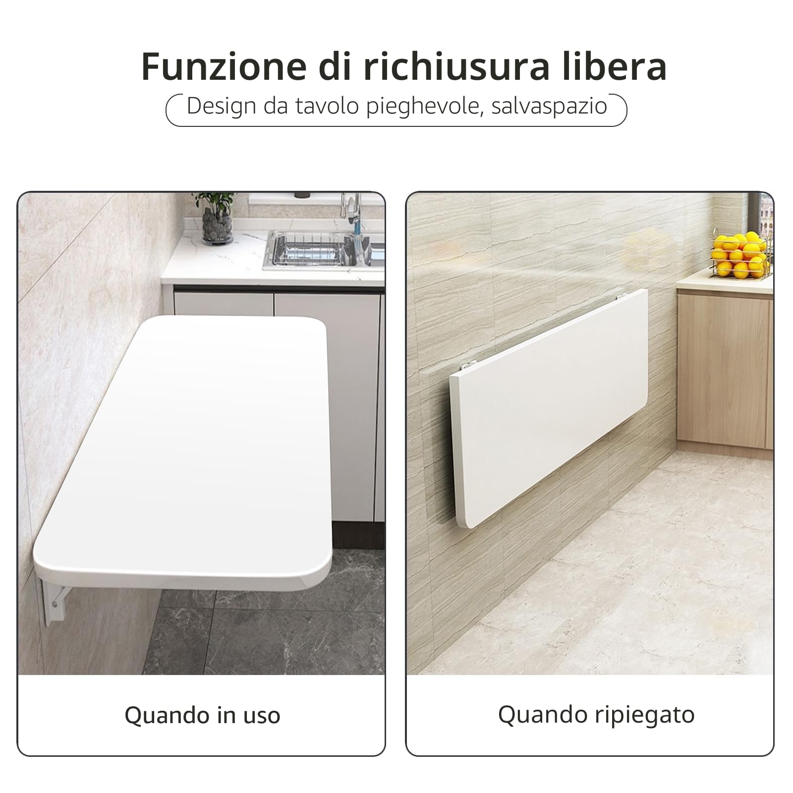 HUOLE Tavolo pieghevole a parete Piano da tavolo Tavolo da pranzo pieghevole Tavolo da cucina a parete Tavolo pieghevole a parete per l'ufficio Cucina sala da pranzo-80 * 50 * 1,6 cm-Bianco