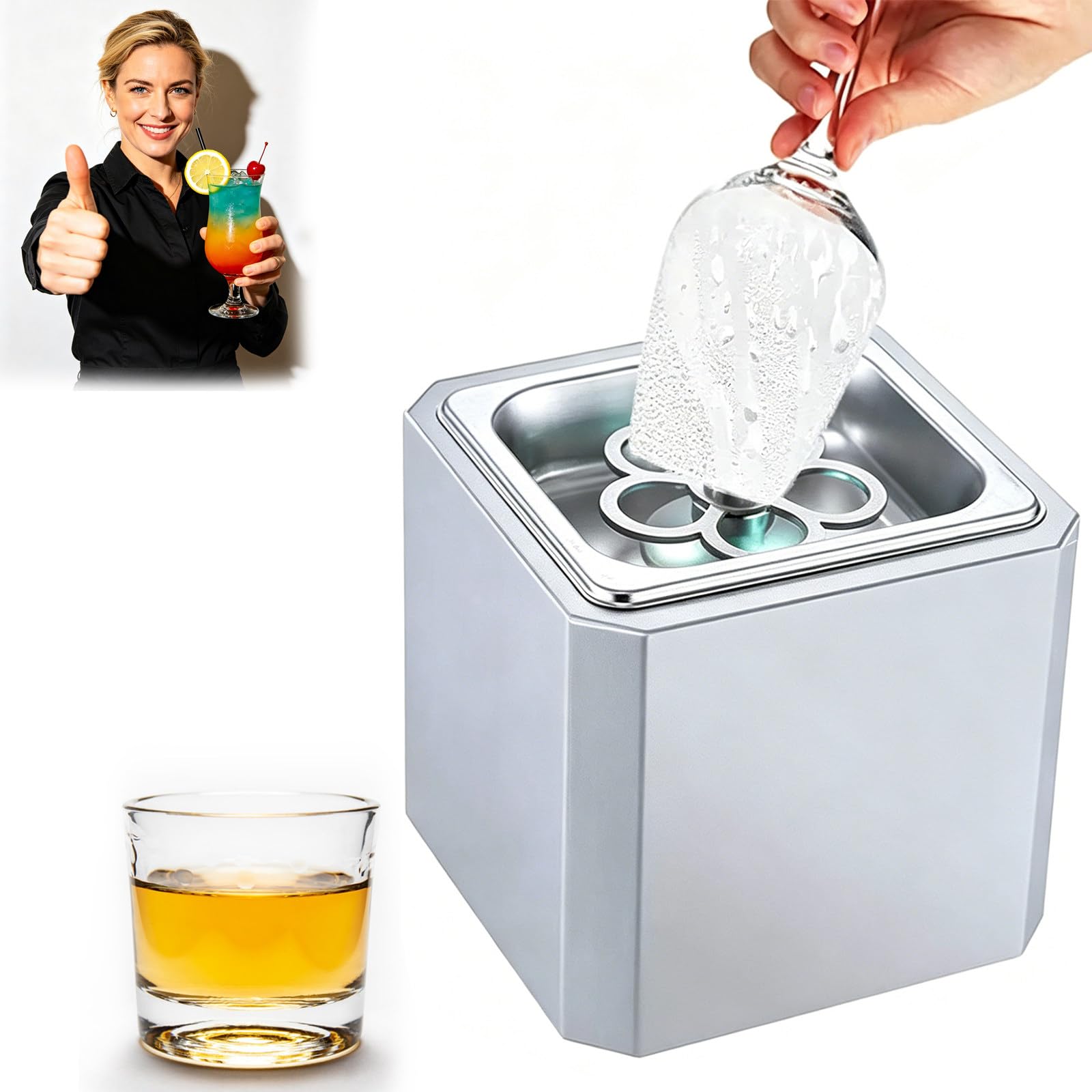 Enfriador de Vasos de Cerveza y Copas de Vino por CO2, escarchado rápido 6s, Capacidad 600/h, Compacto. para Bares, Discotecas, Catering móvil y experiencias de Bebida Premium