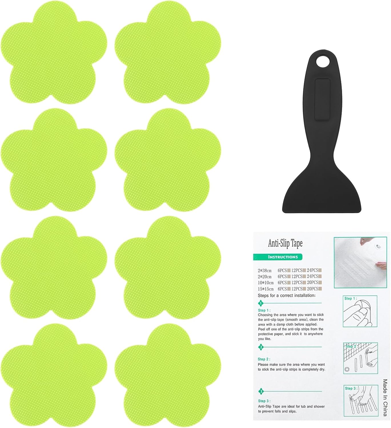 PATIKIL Bathtub Non Slip Stickers 3.4 x 3.4 Inch, 6 Pack Star Safety Shower Floor Anti Slip Stickers with Adhesive Decals Scraper for Bath Tub Shower Floor Stair, Green