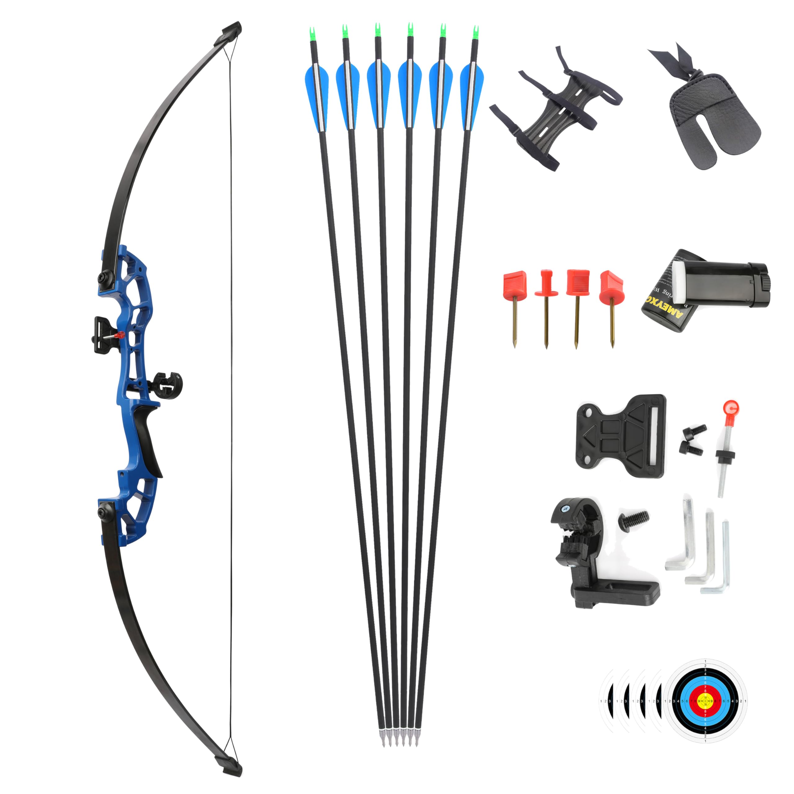 FQH 50" Archery Takedown Recurve Bow and Arrow Set 30-50 lbs Hunting Longbow for Adults and Beginners Outdoor Hunting Target Archery Competition (Bow Set(Blue), 40 lbs)