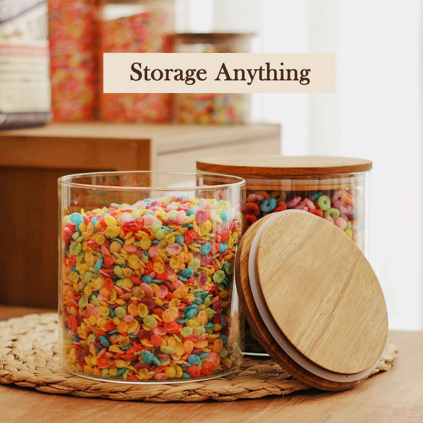 Labina Vorratsbehälter aus Glas, luftdicht, mit Holzdeckel, 2013 ml, breite Öffnung, Speisekammer-Organisation, Glasbehälter für Mehl, Zucker, Kekse, Spagetti, Nüsse und Süßigkeiten (2 Stück)