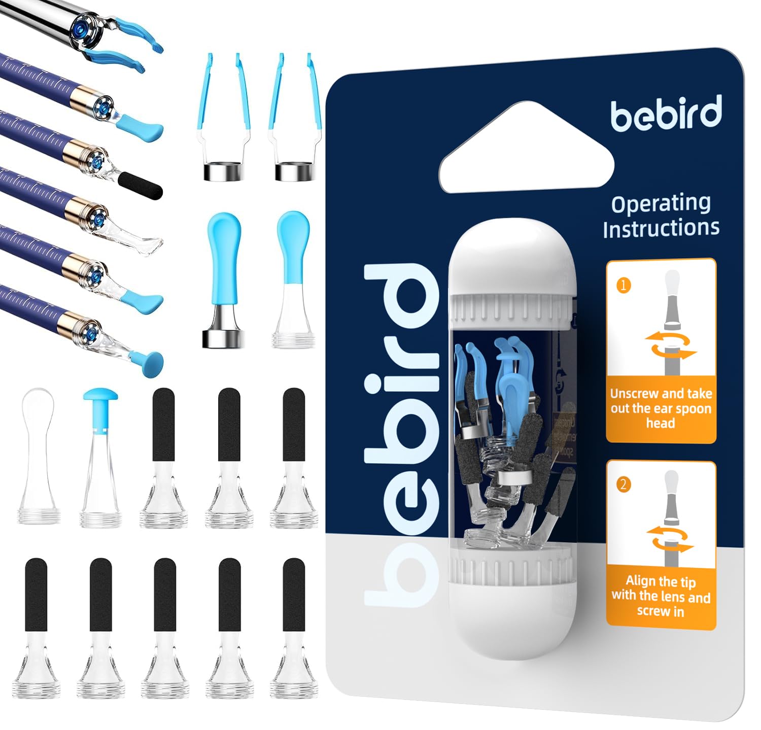 Bebird Original Ear Camera Replacement Tips 14pcs Waterproof Silicone Ear Spoon Accessories Compatible with Bebird Earsight Plus R37R